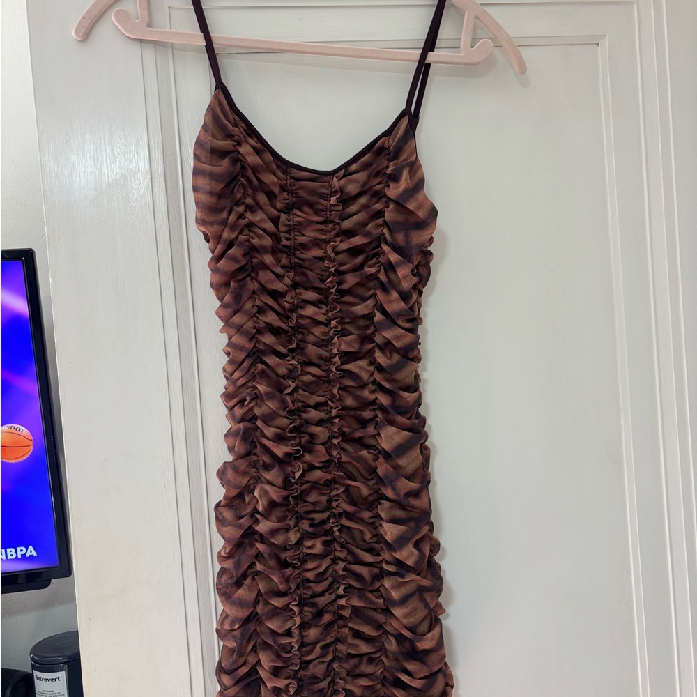 Urban Outfitters Brown Ruched Mini Dress